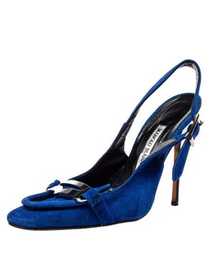 Manolo Blahnik Suede Slingback Sandals - Blue