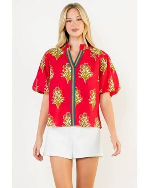 Thml Puff Sleeve Floral Detail Top - Red