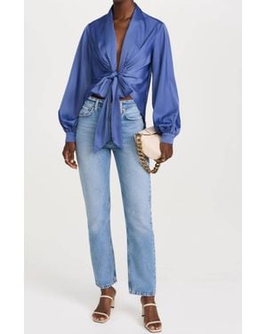 Susana Monaco Matte Satin Tie Blouse - Blue
