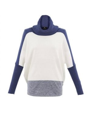 Marble Cowl Neck Oversized Cotton Sweater - Blue