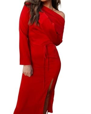 Et Clet Long Sleeve One Shoulder Dress - Red