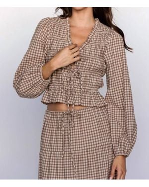 Storia Harper Gingham Smocked Top - Brown
