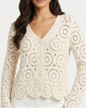 Pol Soft Scallop Knitted V-Neck Cardigan - Natural