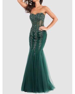 Jovani Beaded Mermaid Dress - Green