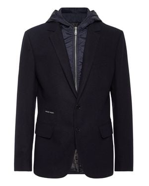 Philipp Plein Water Repellent Wool Hooded Blazer - Blue