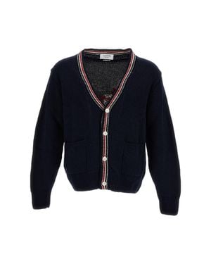 Thom Browne Wool Donegal Hector Patchwork Cardigan - Blue