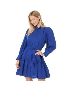 Lilly Pulitzer Drena Shirt Dress Ruffle Hem Tassel Tie Gbo3077 - Blue