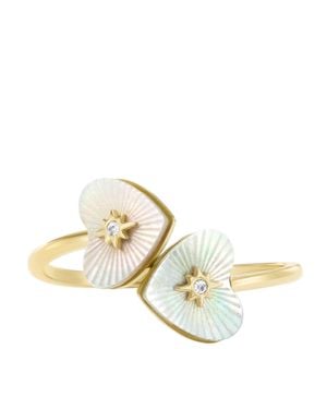 Fossil Sutton Radiant Love-Tone Stainless Steel Mother-Of-Pearl Heart Toi Et Moi Ring - Metallic
