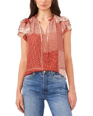 1.STATE V-Neck Floral Print Blouse - Red