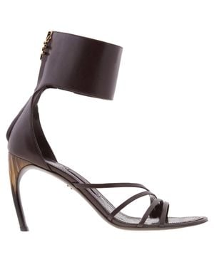 Ferragamo Ferragamo Clethra Curve Heel Leather Sandals - Brown