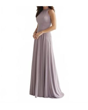 Christina Wu Pleated Waist Beaded Neck Dress - Purple