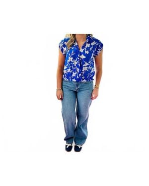 Apny Button Down Cuffs Top - Blue