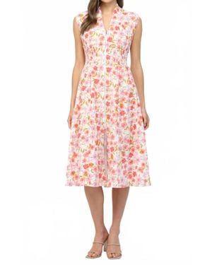 Fate Floral Print Jacquard Front Zip Closure Midi Dress - Pink