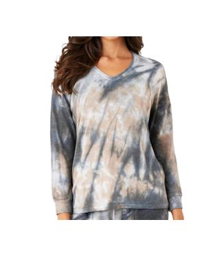 French Kyss Marble Wash Long Sleeve V-Neck Tio - Gray