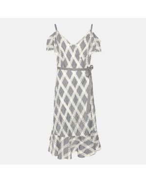 Sandro Stripe Lace Diamond Pattern Midi Dress - Gray