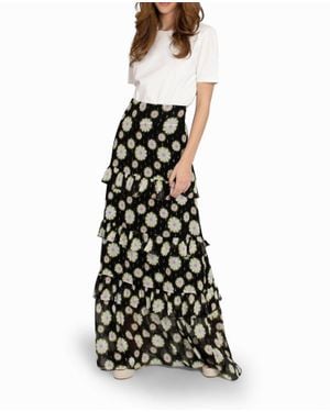 Nicole Miller Hazy Daisy Tiered Maxi Skirt - White
