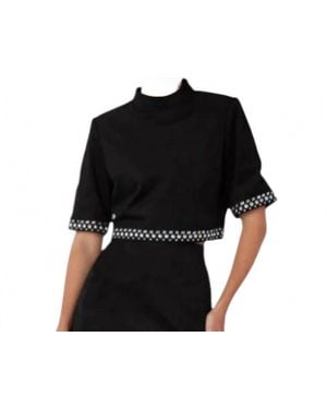JS71 Zoe Studded Mock Neck Top - Black