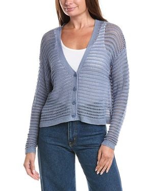 Max Studio Open Weave Long Sleeve Linen-Blend Cardigan - Blue