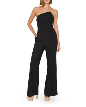 MILLY Atlas Cady Asymmetric Neck Strapless Wide Leg Jumpsuit - Black