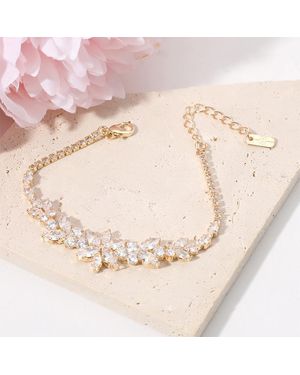 Fashnzfab Marquise Round Cz Stone Cluster Flower Evening Bracelet - Natural
