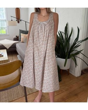 AUREUM Luna Gingham Floral Print Tank Midi Dress - Brown