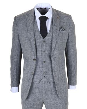 Infinity Leather 3-Piece Classic Check Suit Slim Fit Plain Formal Party Suit - Blue