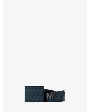 Michael Kors Outlet Signature Logo Wallet And Reversible Belt Gift Set - Blue