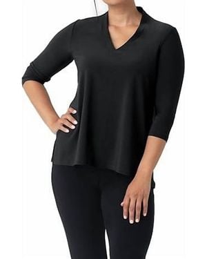 Sympli Deep V-Neck 3/4 Sleeve Top - Black
