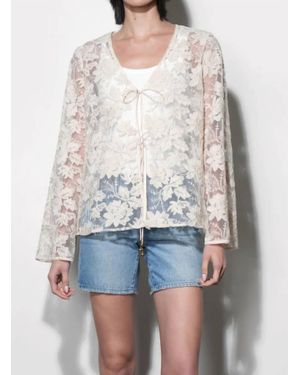 Greylin Zaylee Sheer Embroidery Lace Cardigan - White