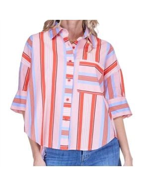 J joy Button Short Sleeve Shirt - Red