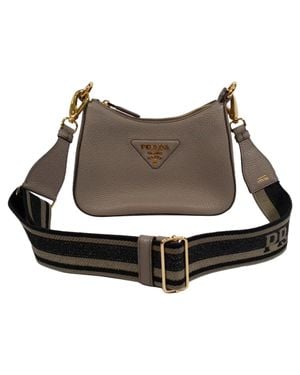 Prada Logo-Strap Shoulder Bag - Brown