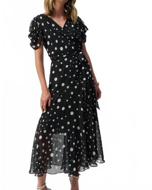 Joseph Ribkoff Chiffon Dot Print Wrap Dress - Black