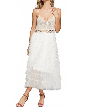 Pol Sleeveless Crochet With Lace Ruffle Dress - White