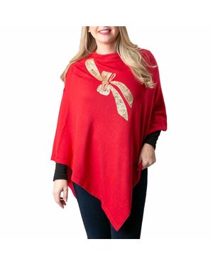 Top It Off Boardwalk Crew Neck Poncho - Red
