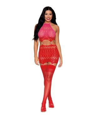 Dreamgirl Garter Slip Dmnd - Red