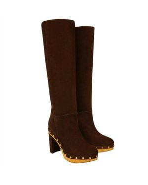 Veronica Beard Glendale Suede Clog Knee Boots - Brown