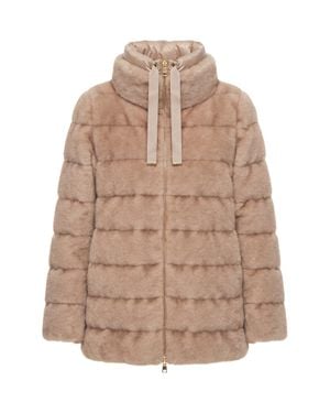 Herno Light Camel Geometric Quilted Down Coat - Natural