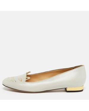 Charlotte Olympia Leather Kitty Ballet Flats - White
