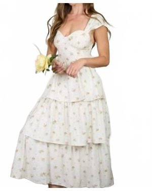 AUGUST SKY Floral Ruffle Tiered Sleeveless Midi Dress - White