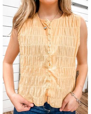 Wishlist Ruched Button Down Tank - Natural