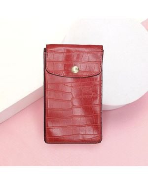 Fashnzfab Alligator Pattern Faux Leather Travel Neck Pouch Bag - Red
