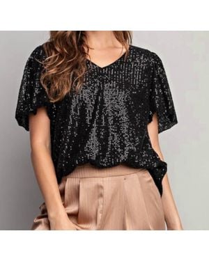 Eesome Nichole Short Sleeve Sequin Top - Black