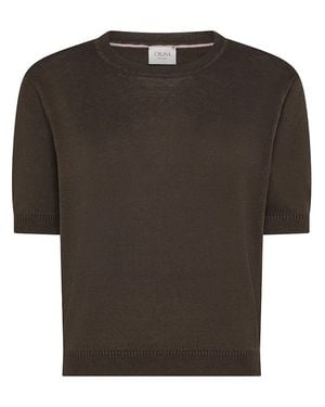 Cruna Cropped Smooth Fabric Ribbed T-Shirt - Black