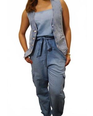 Bella Dahl Denim Square Neck Cargo Jumpsuit - Blue