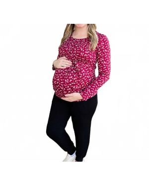 Hello Miss Floral Long Sleeve Maternity Nursing Knit Top - Pink