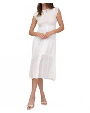 Blu Pepper Smocked Tiered Midi Dress - White