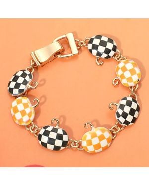 Fashnzfab Halloween Checkered Pumpkin Charm Link Magnetic Bracelet - Orange