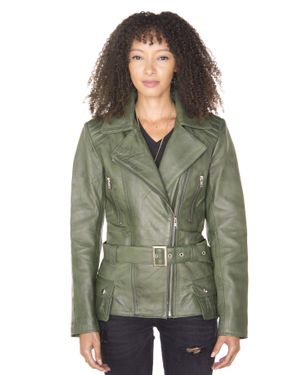Infinity Leather Long Biker Jacket-Quito - Green