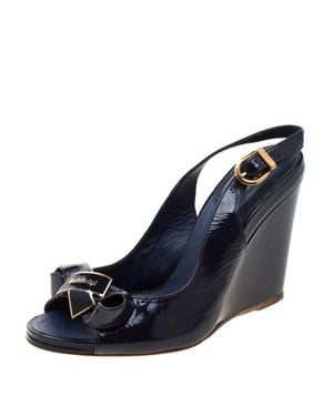 Baldinini Leather Bow Wedge Ankle Strap Sandals - Blue