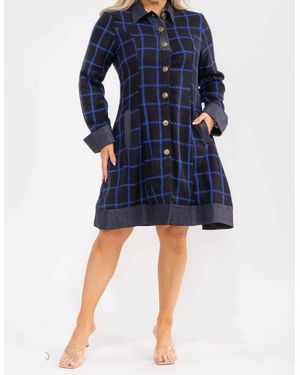Karen T Design Plaid Coat Dress - Blue